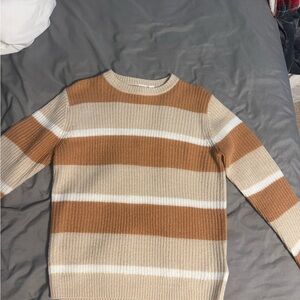 Roxy Women's Tan and Cream Striped Long Sleeve Top
